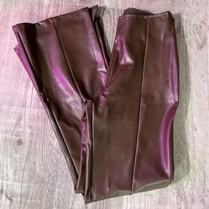 NEW WITH TAGS Abercrombie Vegan Leather Split Hem Brown Pants Slim Flare